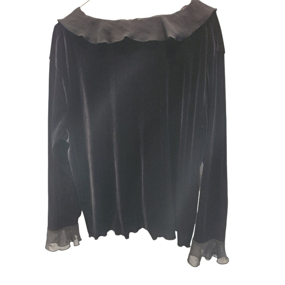 NOTATIONS XL BLACK VELVET RUFFLED NECK BLOUSE SZ Xl - Picture 8 of 8